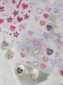 1 Peça Adesivos de Unhas Estampados, Adesivos de Unhas DIY Populares Doces e Meninas Quentes, Adesivos Auxiliares de Unhas com Coração Rosa, Suprimentos de Unhas - Multicolorido - Visão 8