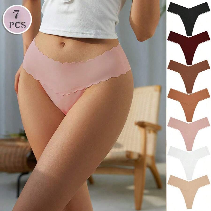 Set Of 7 Women's Seamless Low-Rise Thong Panties - Nhiều màu - Xem 1
