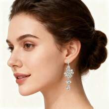 1 Pair Fashionable And Exaggerated Pair Of Luxurious Earrings With A High-End Temperament, Paired With Personalized Earrings, Suitable For Banquets, Parties, And Valentine'S Day Gifts - 墨綠色 - 查看 11