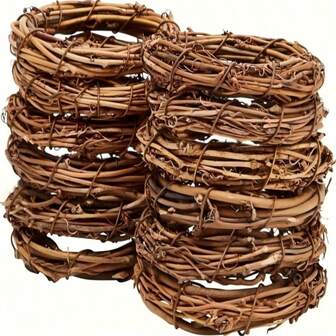 手工编织棕色波西米亚风藤蔓花环工艺品，家居装饰，DIY婚礼装饰，圣诞饰品，节日装饰，鸟巢材料，DIY圣诞工艺品，适合制作花环，情人节装饰