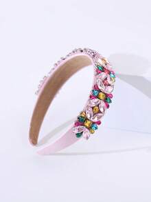 1pc Pink Fabric European & American Baroque Style Headband, Fashion Sweet Pink Gemstone Decor Simple Elegant Lady Outdoor Hair Accessory Hairband - Pink - View 1