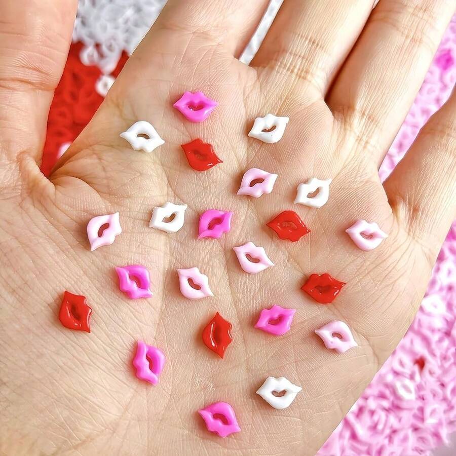 300PCS Valentines Nails Charms 3D Resin Sexyys Lip Nail Art Rhinestones 3D Cute Cartoon Lip Mixed Color Sexyys Red Lip Nail Gems And Charms Kawaii Pink Red White Lips Nail Art Charms Nail Gems For Women,White - Trắng - Xem 1