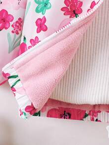 秋冬季少女花卉印花加厚羊毛连帽夹克外套 - 粉色 - 查看 5