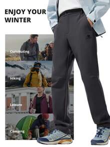 CAMEL CROWN 男士软壳抓绒内衬休闲运动裤，保暖、防风、防水、防静电，适合秋冬季穿着 - 碳灰 - 查看 5