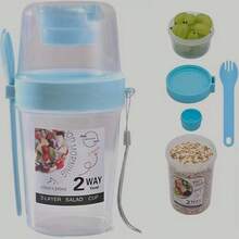 1 Piece Portable Salad Cup, Double Layer Oatmeal Cup, Breakfast Cup (With Lid And Spoon) For Office, Home Outdoor, Picnic, Camping, Work, School - Multicolor - View 15