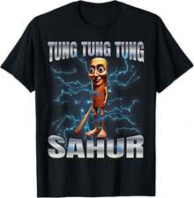 % Cotton Unisex Tung Tung Tung Sahur-Shirt Women Graphic Shirts - 黑色 - 查看 5