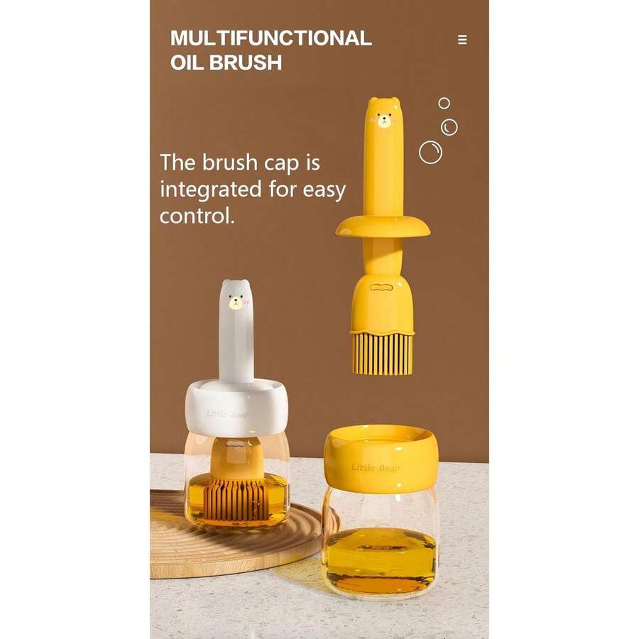1 Set Bear Shaped Oil Brush, Oil Bottle, Silicone Glass Bottle, Outdoor BBQ Camping, Home Kitchen Oil Bottle And Brush, And Cat Sushi Mold - Multicolor - View 1