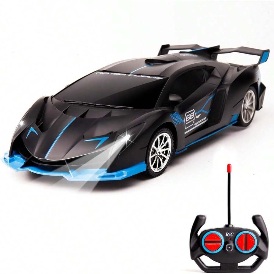 Remote Control Car For Boys Fast 1/18 Scale Rechargeable RC Vehicle Cars Toys Xmas Gifts For Kids High Speed With Headlights (Black Blue) - Black Blue - 查看 1