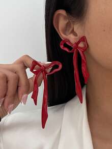 1 Cặp bông tai nơ ruy băng vàng kim loại sáng tạo tối giản, bông tai đính đá bất đối xứng thanh lịch và thời trang dành cho phụ nữ - Bạc - Xem 13