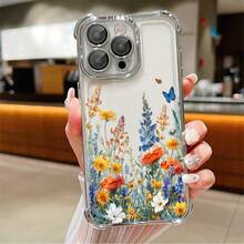 1pcs Colorful Wildflower Butterfly Phone Case Compatible with Apple Phone17 16 15 14 13 12 11 ProMax  Antidrop Phone Case Camera Protection Phone Case Vintage Girlish Style Light Luxury Style Cute Elegant Fashion You Can Give It To Yourself Can Be Given To Friends - Plateado - Ver 1