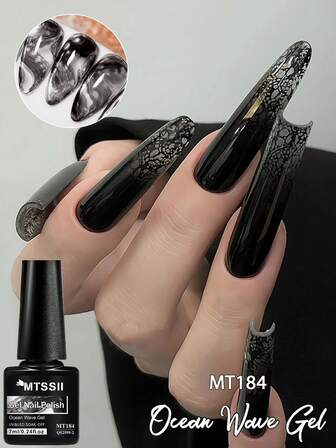 Mtssii 1ชิ้น 7มล. ยาทาเล็บเจลลายคลื่นทะเล, กาวติดเล็บ, ลูกไม้สีดำกลวง, สีไล่ระดับ, เพ้นท์เล็บ, อบ UV LED, แช่สีทาเล็บ, ทำเล็บมือ DIY สำหรับใช้ในบ้านและร้านเสริมสวย