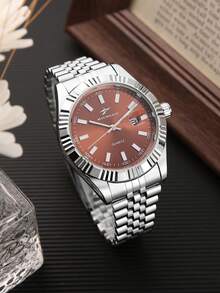 Reloj de cuarzo para hombres RICECGO, correa de acero inoxidable, estilo clásico de negocios con función de calendario, adecuado para uso diario, regalo ideal para cumpleaños y vuelta al colegio - Plateado - Ver 4