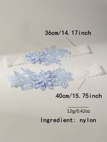 2 件/套时尚宫廷风格白色蕾丝蓝色仿珍珠花浪漫婚礼新娘伴娘性感吊袜带带身体链和大腿链（图案随机）情人节 - 彩色 - 查看 2