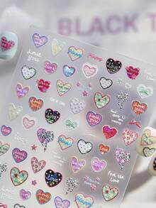 1 Peça Adesivos de Unhas Estampados, Adesivos de Unhas DIY Populares Doces e Meninas Quentes, Adesivos Auxiliares de Unhas com Coração Rosa, Suprimentos de Unhas - Multicolorido - Visão 2