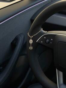 1 pieza Decoración para volante, longitud ajustable de 15 cm, minimalista, lindo, accesorio de coche colgante de cuentas de rosario creativo, decoración de moda única para colgar en el coche - Plato ovalado blanco con estampado de copos de nieve - Ver 3