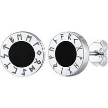 Pendientes para Hombres Pendientes de Estilo Nórdico Vikingo de Ónix Negro Joyería de Oreja Hipoalergénica Pendientes Ligeros con Caja de Regalo - Ónix Negro-Redonda-Plata - Ver 1