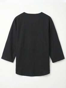 GRDR Men's Casual V-Neck Dropped Shoulder Sleeve Linen T-Shirt | Elegant Design | Summer Essential | Easy To Match, Showcasing Your Style - Black - View 2