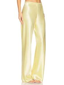 Women's Spring Summer Satin Pants High Waist Solid Color Loose Wide Leg Trousers - Màu vàng - Xem 4