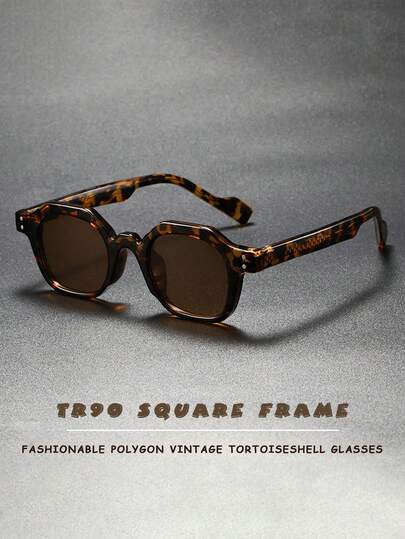 男女通用 Y2K 复古多边形镜框时尚眼镜 - 轻盈玳瑁纹 TR90 镜框，装饰镜腿，复古风格休闲时尚配饰，日常时尚眼镜