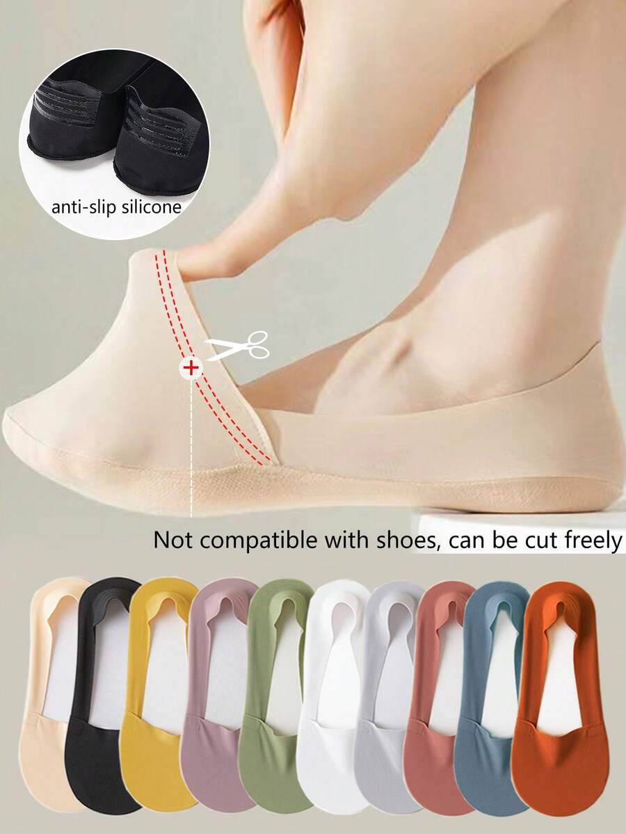 2/4/6/10双装女士多色船袜，薄款，适合夏季和春秋季穿着，防滑隐形袜，可搭配高跟鞋，百搭时尚