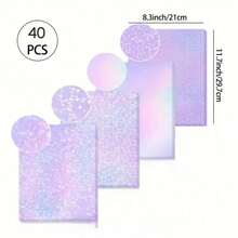 20pcs A4 Size Holographic Stickers, Transparent Vinyl Self-Adhesive Waterproof Rainbow Holographic Laminated Film, 4 Mixed Styles - Non-Printable - Transparent - View 11