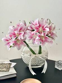 MEHELANY 6/1pc Pale Pink Artificial Lily Flower, Silk Lily Fake Flower For Home Decor, DIY Wedding Bride Gift, Birthday Party, Tabletop Decor, Garden Decor, Wedding Bouquet, Bridal Shower, Back To School Room Decor - Baby Pink - View 5