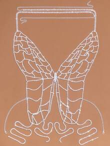 1 pieza Cadena de espalda con mariposa de cristal de moda, cadena de hombro nupcial sexy, collar de fiesta, cadena corporal femenina para mujeres - Plateado - Ver 4