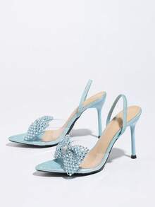 Women's Pointed Toe Stiletto High Heel Shoes, Blue, Elegant Floral Pattern, Comfortable PVC Transparent Upper, Butterfly Decor, Suitable For Party, Date, Travel, Gift - Baby Blue - View 7