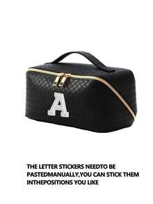 1个PU皮革化妆收纳包，字母图案，防水便携，AB水钻，仿珍珠字母拉链设计，新娘化妆包，化妆包，洗漱包，收纳袋，简约风格，可定制贴纸，旅行化妆包，女士浴室洗漱包（字母A~Z），送给妈妈的礼物，沙滩包，返校必备 - 彩色 - 查看 28