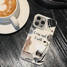 1pc White Matte Personalized Interesting English Newspaper Skeleton Pattern Phone Case, Suitable For IPhone 16 Pro Max, 17/16/15/14 Plus, 13/12/11, Air