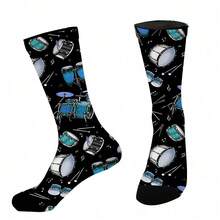 [Stylish Drum Socks]  Men's Mid-Calf Socks | Stylish Drum Instrument Pattern Seamless Printed Outdoor Sports - 彩色 - 查看 1