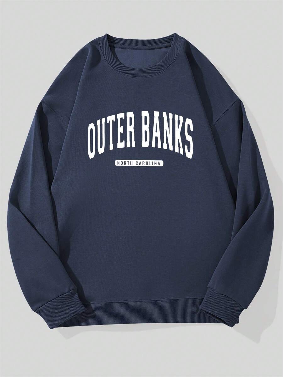 Men's Casual Crew Neck Sweatshirt With Pattern - 藏蓝色 - 查看 1