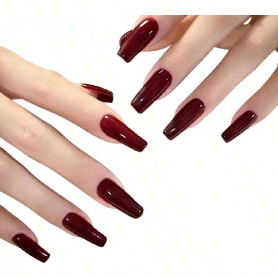 Tendencia24 Pz Uñas Postizas Lisa Color Vino Bailarina Corta Press On Vino LisaCalidad premium - 1 - Ver 1