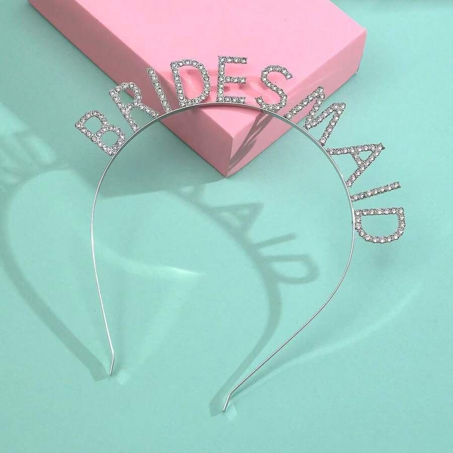 1件伴娘优质合金闪亮水钻字母头箍，婚礼派对伴娘配饰