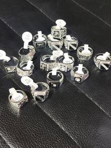 1/10/40/100 piezas Juego de anillos de dedo punk geométricos de plata vintage con diseño y tamaño aleatorios, uso diario unisex - Multicolor - Ver 5