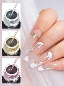 FOUR LILY 3pcs 10ml Painting Liner Gel Nail Polish Set Gold Silver Mirror Metallic Liner Gel Polish Paint Spider Line UV Gel Polish Nail Kit For Nail Art Acrylic Nail Painted Drawing Nail Design French Nails Manicure Kit For Home Salon Nail Supplies - 彩色 - 查看 6