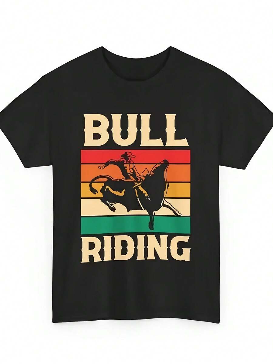 Western Rodeo Country Cowboy Cowgirl Retro Bull Riding T Shirt - 款式1 - 查看 1
