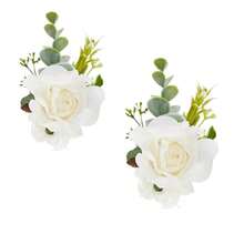 Meldel White Rose Wrist Corsage, Pack Of 2 PCS Wedding Bridal Wrist Flower Corsage Hand Flower Artificial Silk Rose Decor For Prom Party Wedding,2WristCosagesWhite - 2個白色腕花 - 查看 1