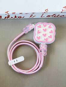 5 piezas Funda protectora de onda con forma de corazón rosa de TPU, compatible con cargador Apple de 40W, 17 Pro Max/17 Pro, enrollador de cable de datos del teléfono - Multicolor - Ver 1