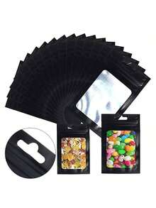 50个黑色包装袋，可悬挂珠宝自封袋，数据线化妆品密封袋，全息包装袋 - 黑色 - 查看 1