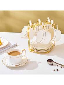 Minimalist Cup Hooks, Foldable Iron Cup & Saucer Rack, Niche Design, Black/Gold Foldable 6/4 Cup Holder Iron Rack