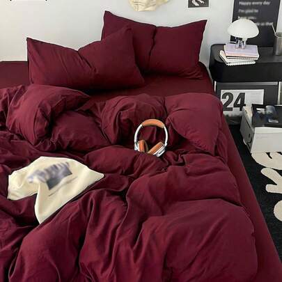 3pcs Wine Red Bedding Set - 1 Duvet Cover & 2 Pillowcases, Soft & Comfortable Home Textile, Multiple Colors Available, Suitable For Dorm, Simple & Fashionable Home Decor, Soft & Cozy Bedding Set, Washable Without Filling
