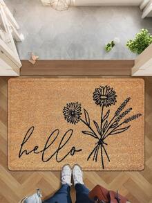 1pc "Hello" Welcome Mat - Non-Slip Polyester Fiber Doormat, Floral Pattern, Luxury Entrance Mat, Suitable For Home, Bathroom, Living Room - Machine Washable, Machine Dried, Bathroom Mat | Floral Pattern Mat | Polyester Fiber Mat, Welcome Mat - Multicolor - View 2