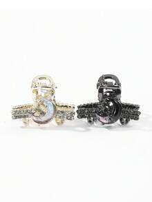 2pcs Women's Multi-Color Alloy Metal Rhinestone Crescent Moon Hair Clips, Sweet & Elegant For School, Party, Wedding, Daily Wear Fashion Hair Accessories Elegant Hair Claws Women Hair Clutch Casual Hair Jaw Clip - Multicolor - View 2
