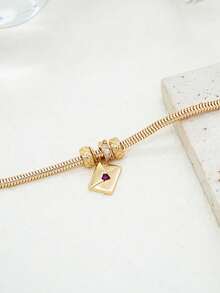 1pc European & American Fashion Gold Snake Bone Chain Bracelet With Cubic Zirconia Beaded Pendant, Suitable For Women's Daily Wear, Dates, Parties, Holiday Gifts - Yellow Gold - View 2