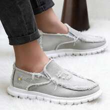 Men And Women With The Same Casual Low-Top Cloth Shoes, Chrysanthemum Embroidery Washed Cloth Loafers, Soft Non-Slip Wear-Resistant Fashion Cloth Shoes - Màu xám nâng cấp - Xem 3