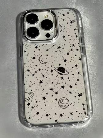 1pc Starry Sky Space Pattern Transparent Electroplated Full Coverage TPU Phone Case, Suitable For IPhone 11 12 13 14 15 16 17 Pro Max, Unisex