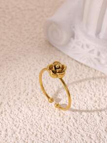 1 Peça Anel Vintage Elegante de Rosa para Mulheres, Banhado a Ouro 18K, Aço Inoxidável, Flor de Pérola e Zircônia, Anel de Casamento Feminino, Presente do Dia dos Namorados 2026