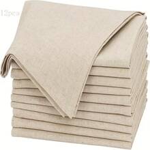 6 Stücke/Set hochwertige Leinen-Servietten, 18x18 Inches, klassische umsäumte Kanten, Mitrageecken - weiche & elegante Servietten, maschinenwaschbar, geeignet für Hochzeiten, Partys, Alltagsgebrauch - Natur - Beige - Übersicht 2