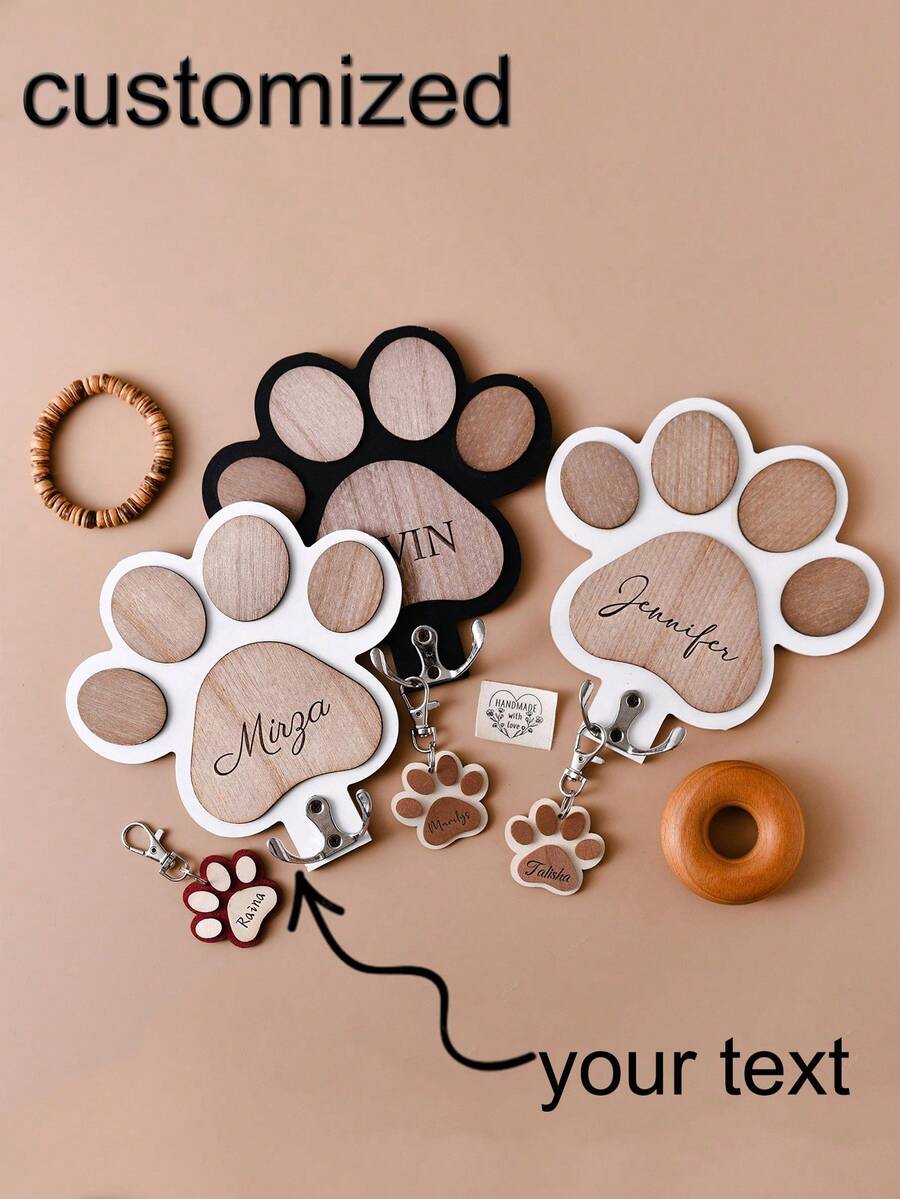 1pc Customized Fashionable Wooden Paw Print Wall Hook, Polished Finish, Handmade, Can Be Used As Towel And Clothing Hook, Personalized Wooden Paw Print Dog Leash Hook, Universal Accessory Hook, Suitable For Bedroom And Bathroom Decor, Wall Decor, Beautiful Room Decor, Cute Luxury Wooden Paw Print Double-Headed Hook, Ideal For Hanging Dog Leash In Any Hallway Or Utility Room - Multicolor - View 1
